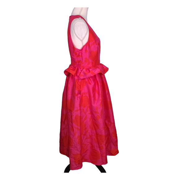 Kate Spade Target Pink Red Floral Peplum Midi Dress 12 Sleeveless V Neck Pockets - Picture 3 of 15